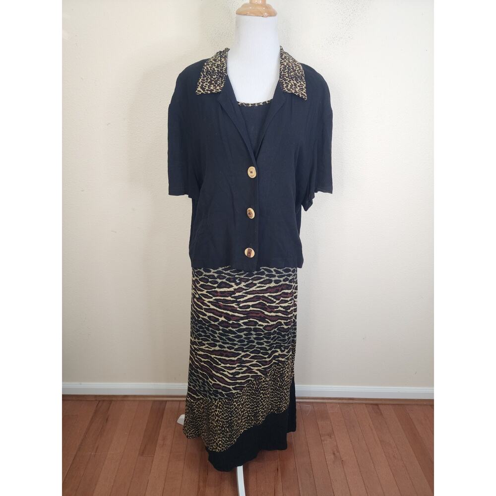 Vintage Nina Piccalino Women's Animal Print 2 Piece Maxi Dress Size 16 Rayon